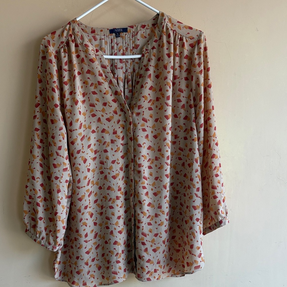 NYDJ Women's Blouse with Red and Orange Pattern